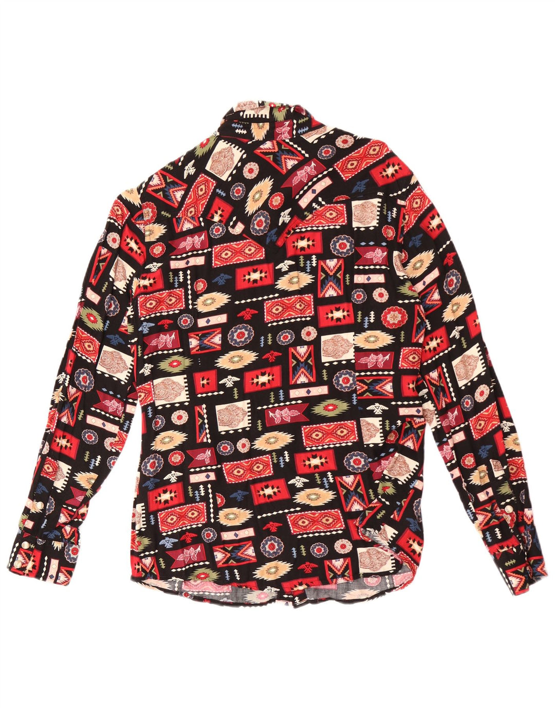 Wrangler Dame Retro Shirt Bluse UK 14 Medium Sort Geometrisk Rayon