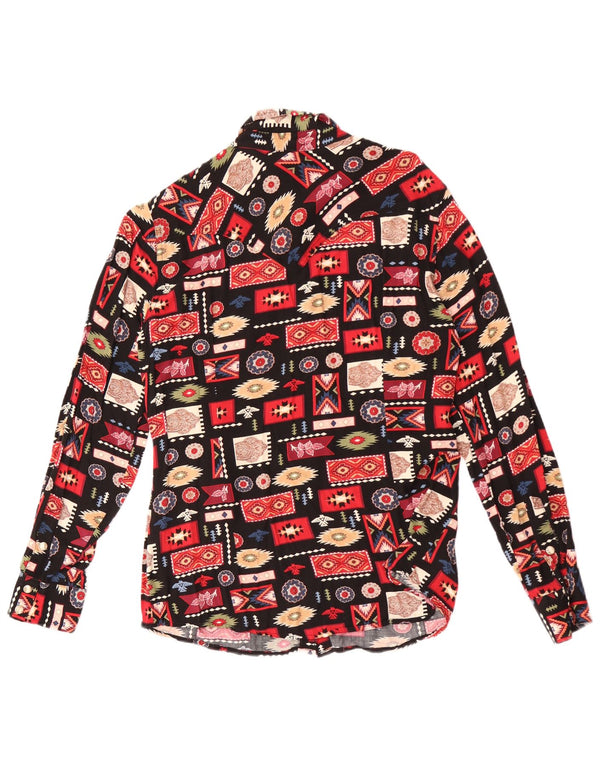 Wrangler Dame Retro Shirt Bluse UK 14 Medium Sort Geometrisk Rayon