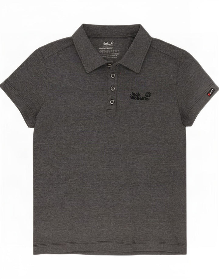 Jack Wolfskin Dame Polo Shirt UK 12/14 Medium Grey Flecked Polyester