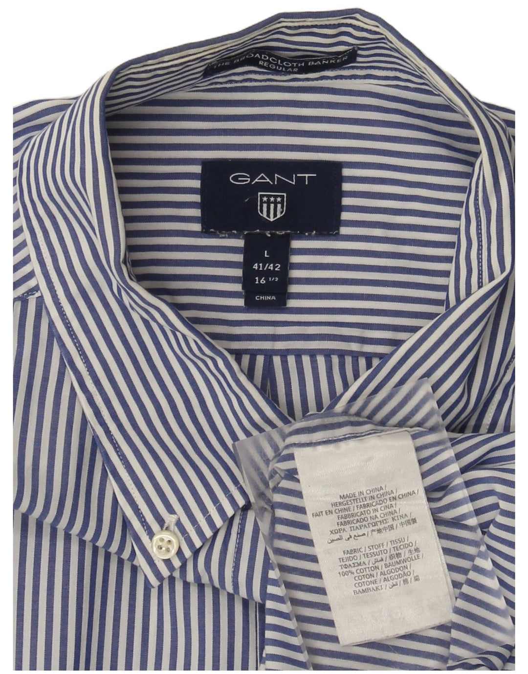 Gant Regular Shirt til mænd størrelse 41/42 16 1/2 Stor blå stribet bomuld