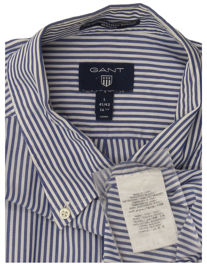 Gant Regular Shirt til mænd størrelse 41/42 16 1/2 Stor blå stribet bomuld
