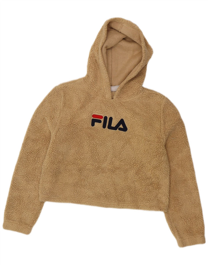 Fila Dame Oversized Fleece Hoodie Jumper UK 10 Small Beige Polyester