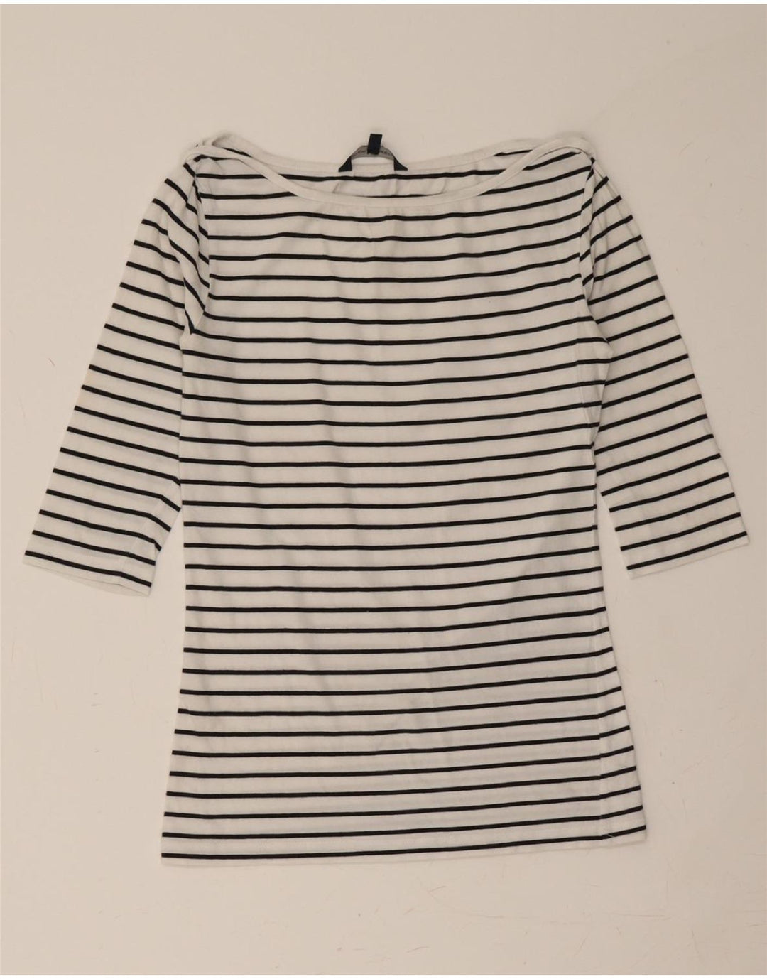 FRENCH CONNECTION Womens Top 3/4 Sleeve UK 12 Medium White Striped Cotton Vintage French Connection and Second-Hand French Connection from Messina Hembry 