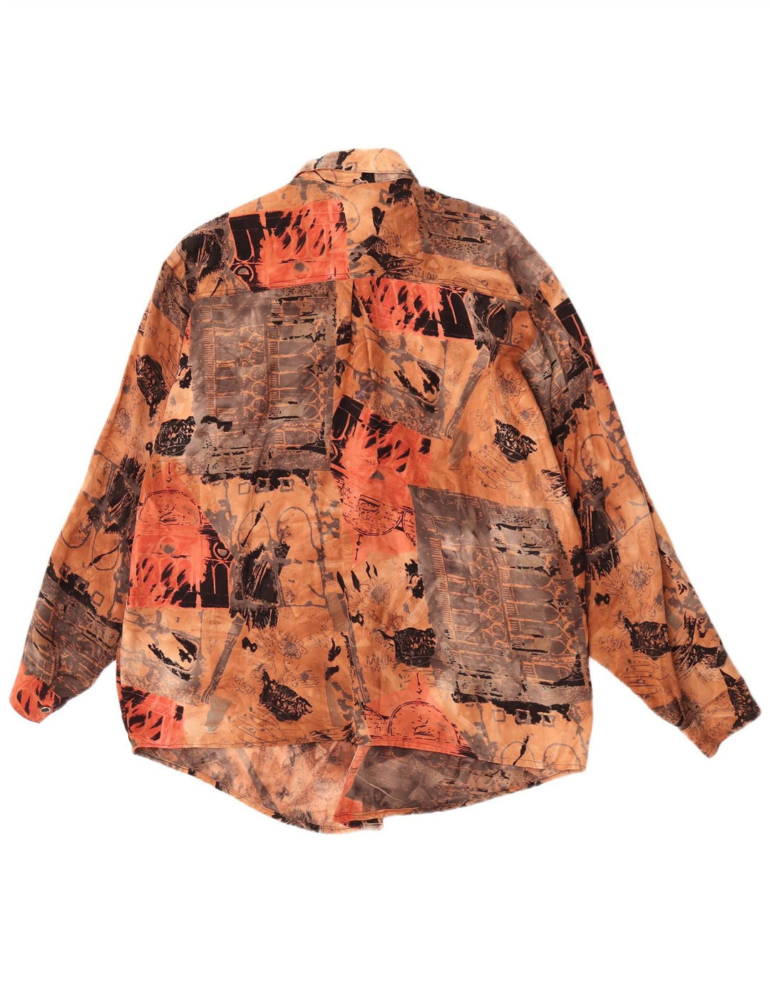 Vintage kvinders abstrakt mønster skjorte EU 44 XL brun Rayon