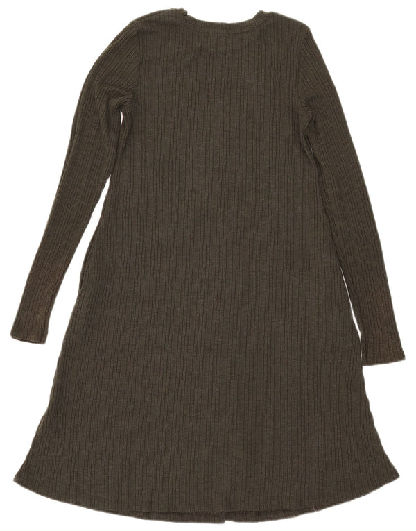 Marks & Spencer Dame Langærmet A-Line Kjole UK 8 Small Khaki Polyester