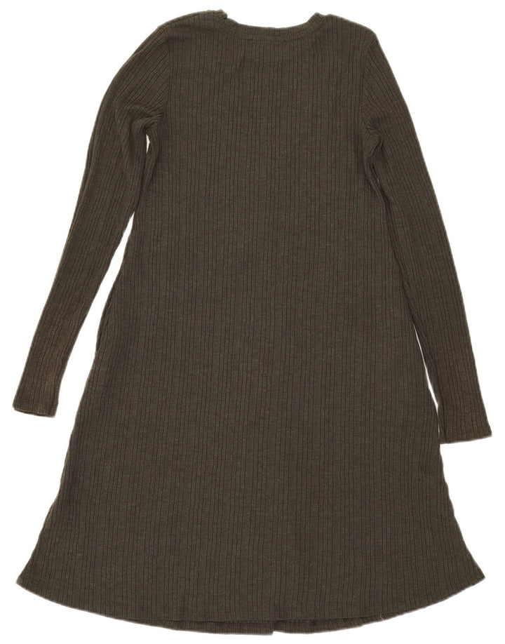 Marks & Spencer Dame Langærmet A-Line Kjole UK 8 Small Khaki Polyester
