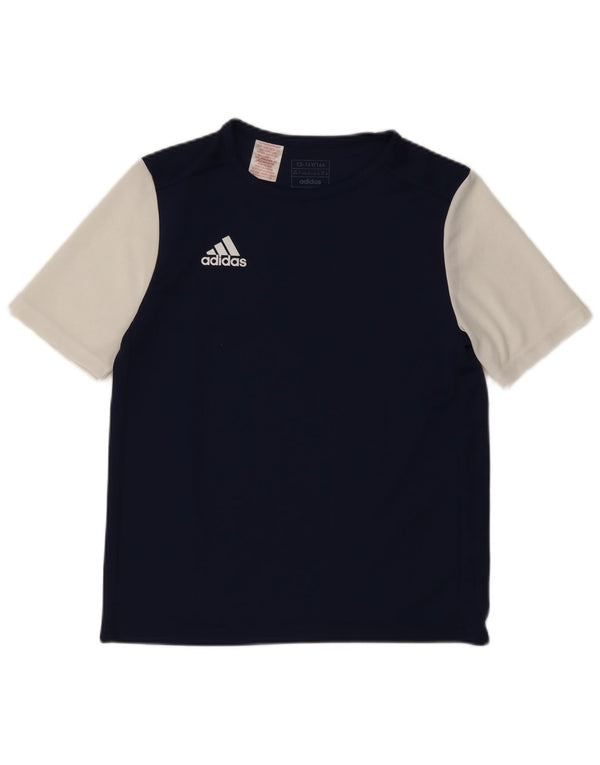 Adidas Boys T-Shirt Top 13-14 år Navy Blue Colourblock Polyester
