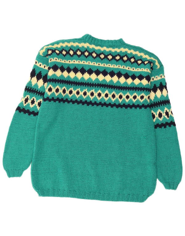 VINTAGE Dame sweater med rund hals DK 14 Large Green Fair Isle