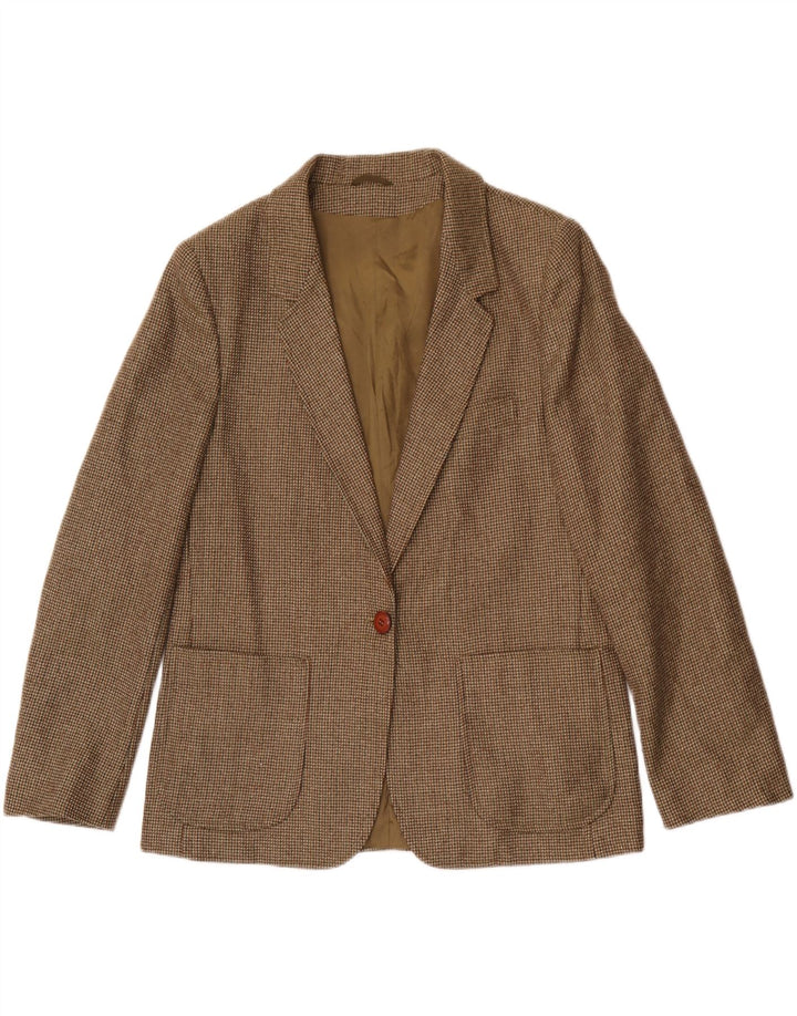 Vintage Dame 1 Knap Blazer Jakke UK 14 Stor Khaki Check