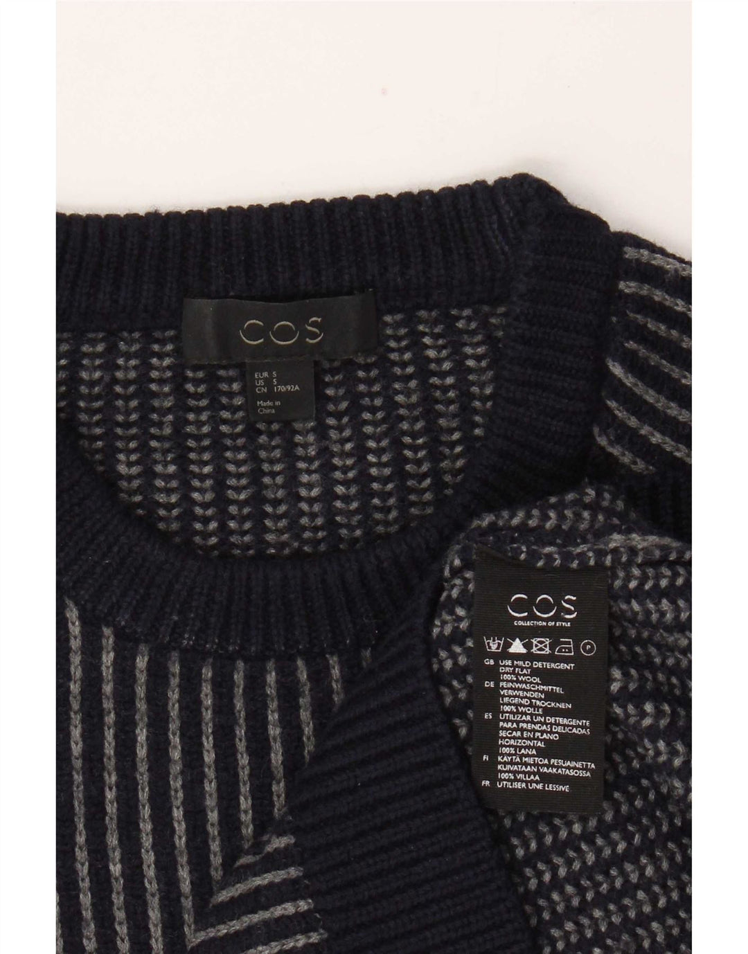 Cos Herre rund hals sweater lille marineblå stribet uld