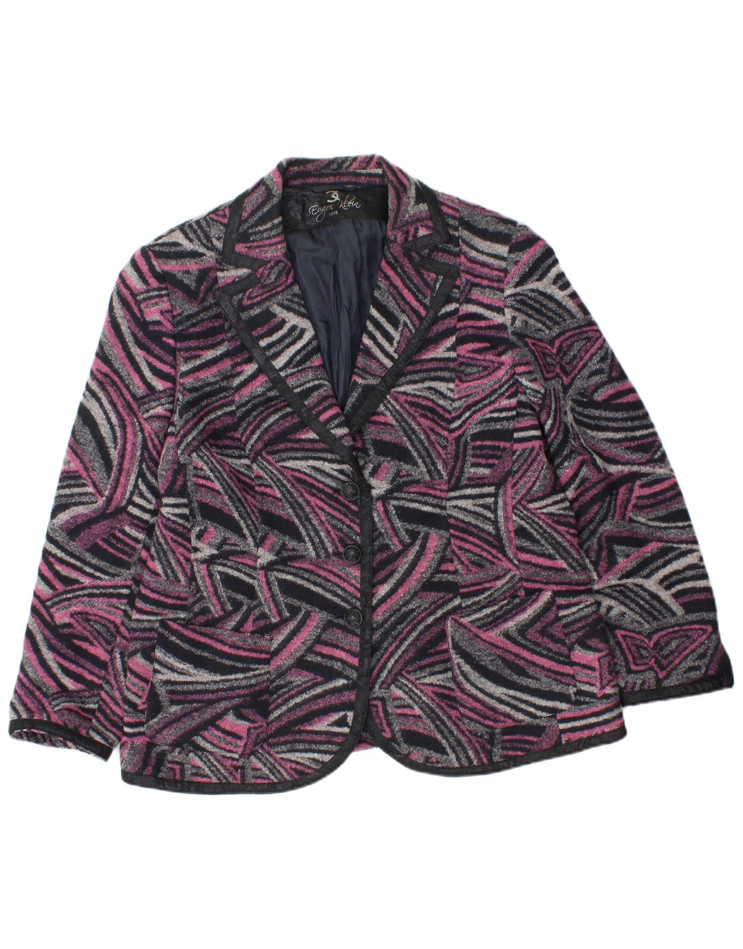 Vintage Dame 3-knaps blazerjakke UK 18 XL Pink geometrisk polyakryl