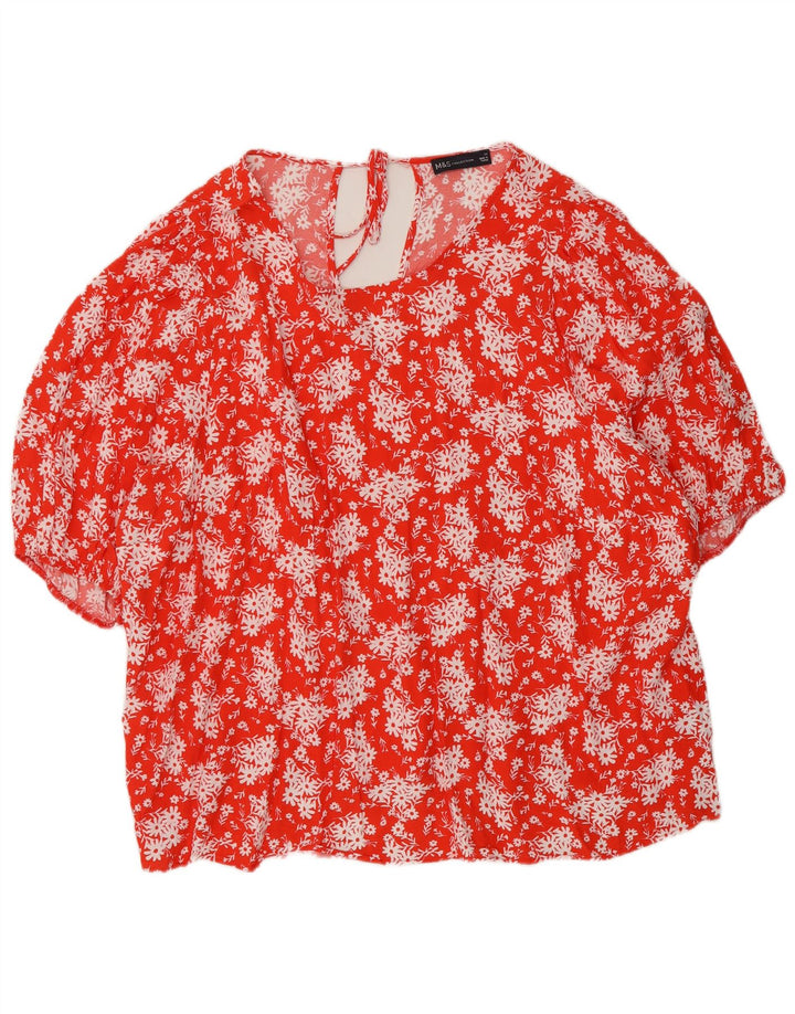 MARKS & SPENCER Womens Blouse Top UK 24 4XL Red Floral Viscose