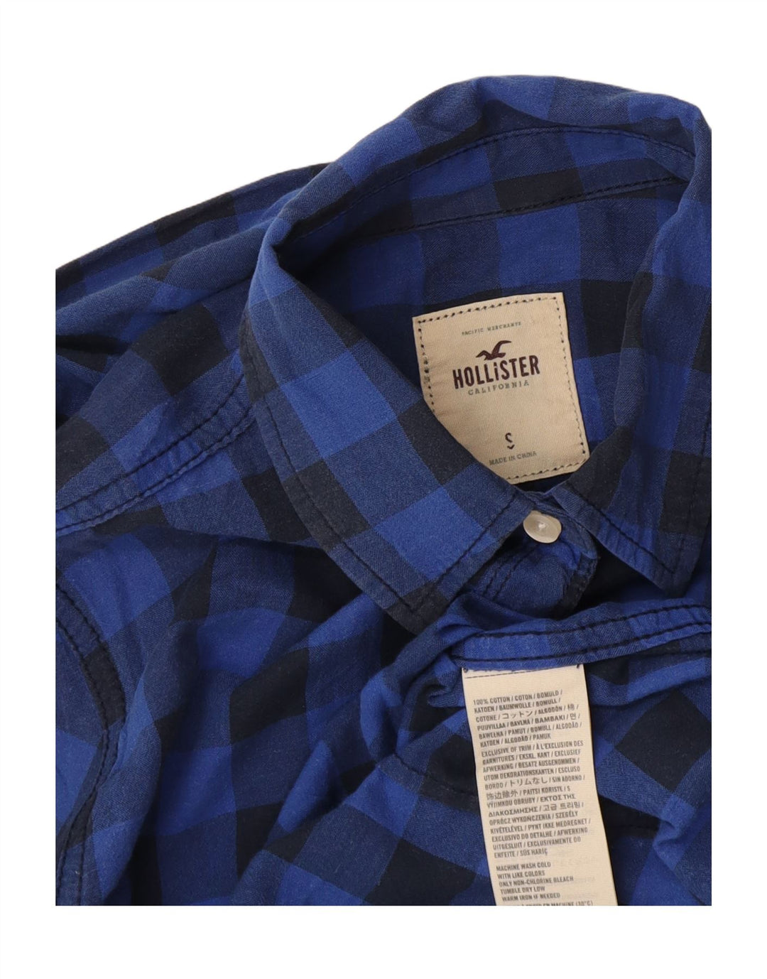 Hollister Dame Flanell Shirt UK 10 Small Blue Gingham Cotton