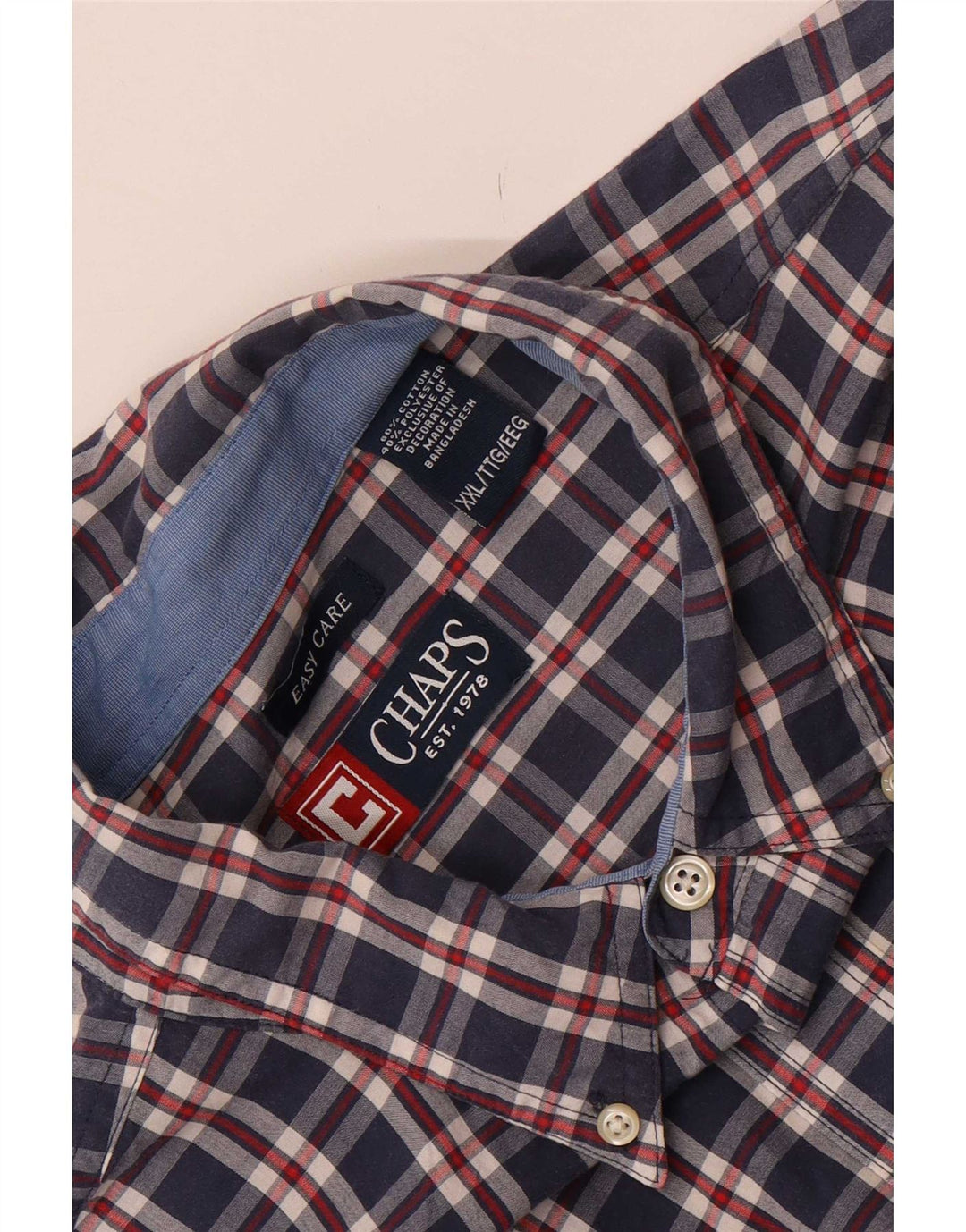 Chaps Herre Easy Care skjorte 2XL marineblå ternet bomuld