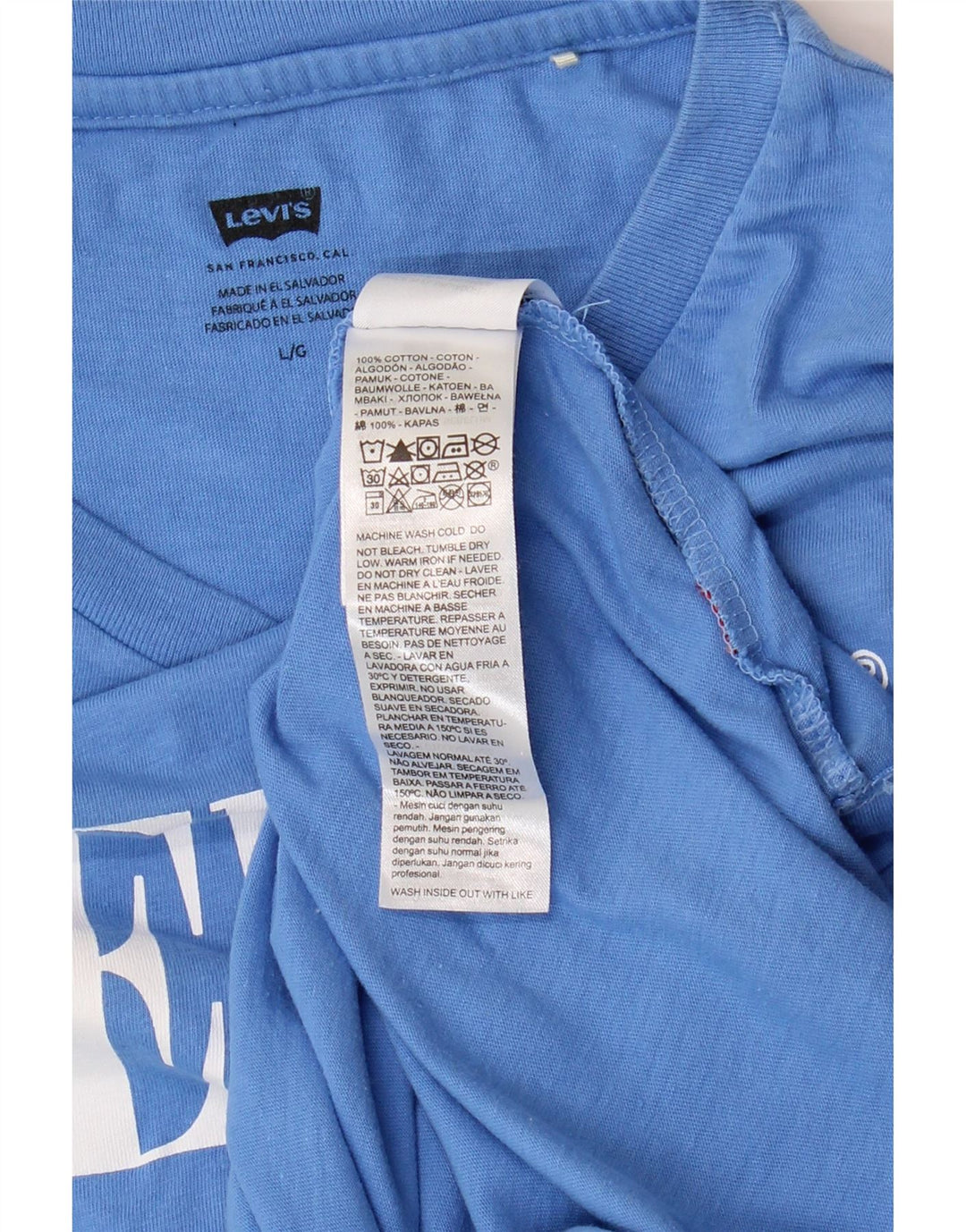 LEVI'S Grafisk T-shirt top til kvinder UK 14 Stor blå bomuld