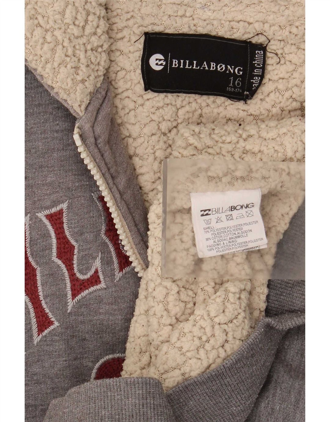 Billabong Boys grafisk hættetrøje med lynlås 15-16 år Grå polyester