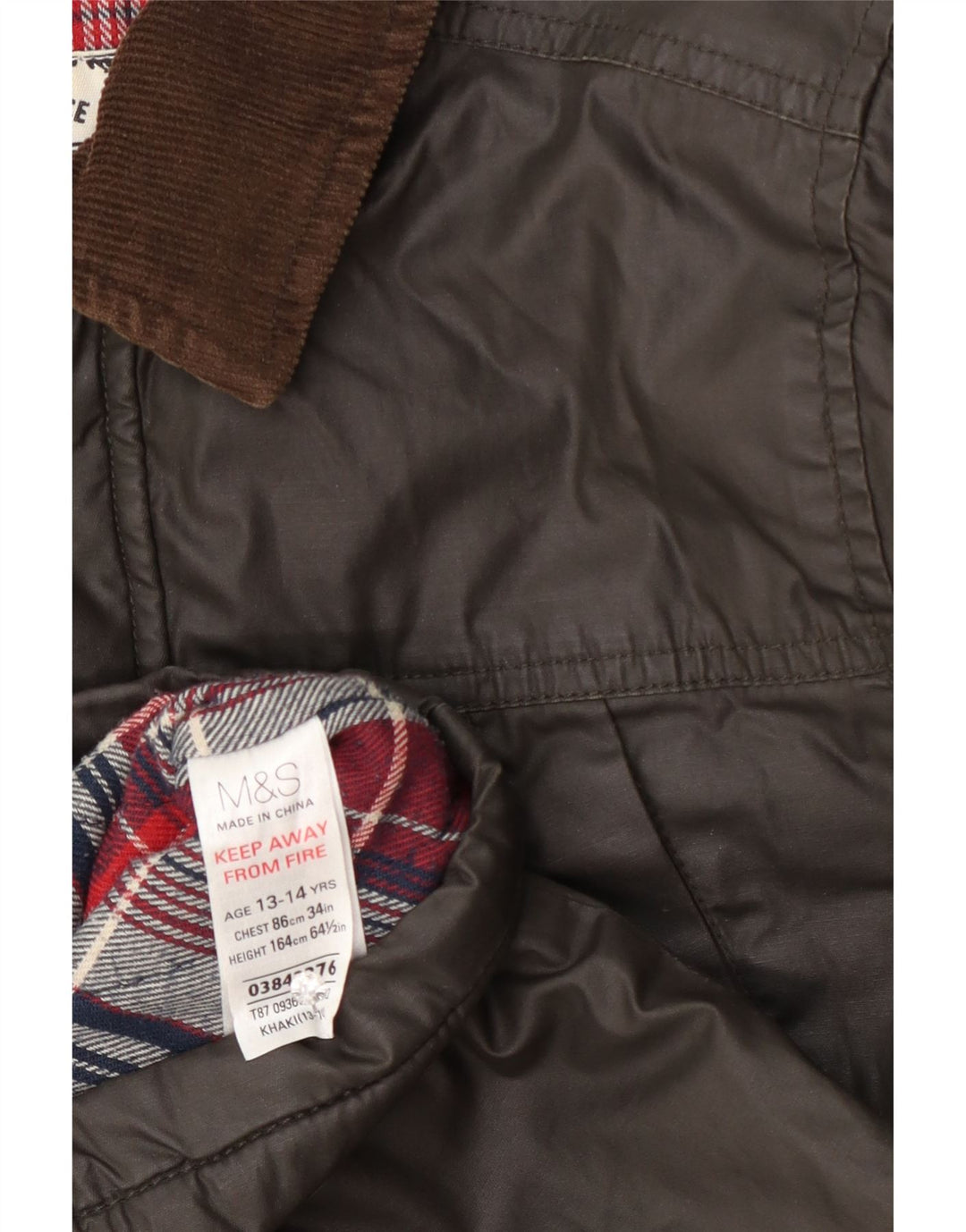Marks & Spencer Boys vokset bomuldsjakke 13-14 år Khaki