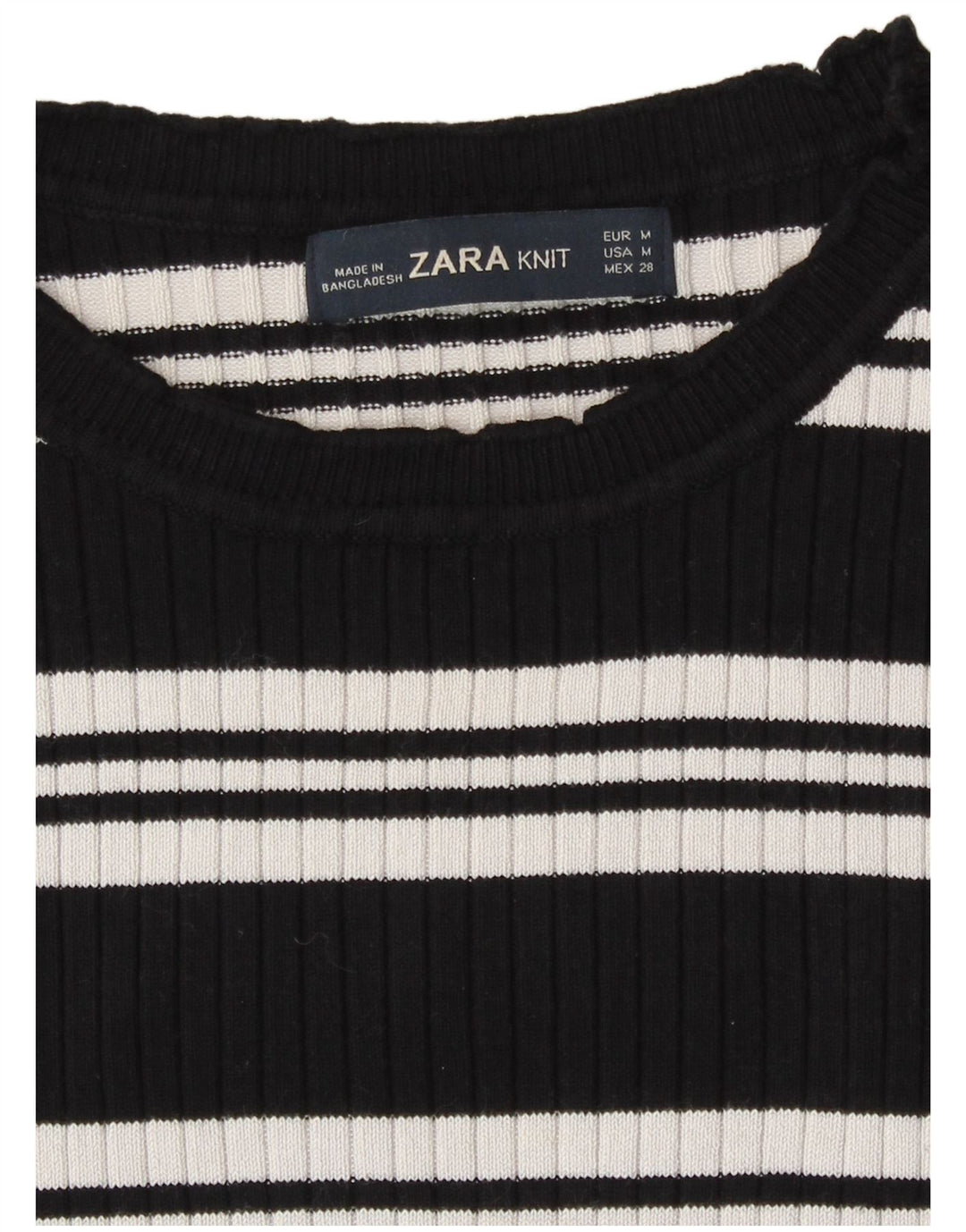 Zara Dame Crop Top Langærmet UK 12 Medium Sort Stribet