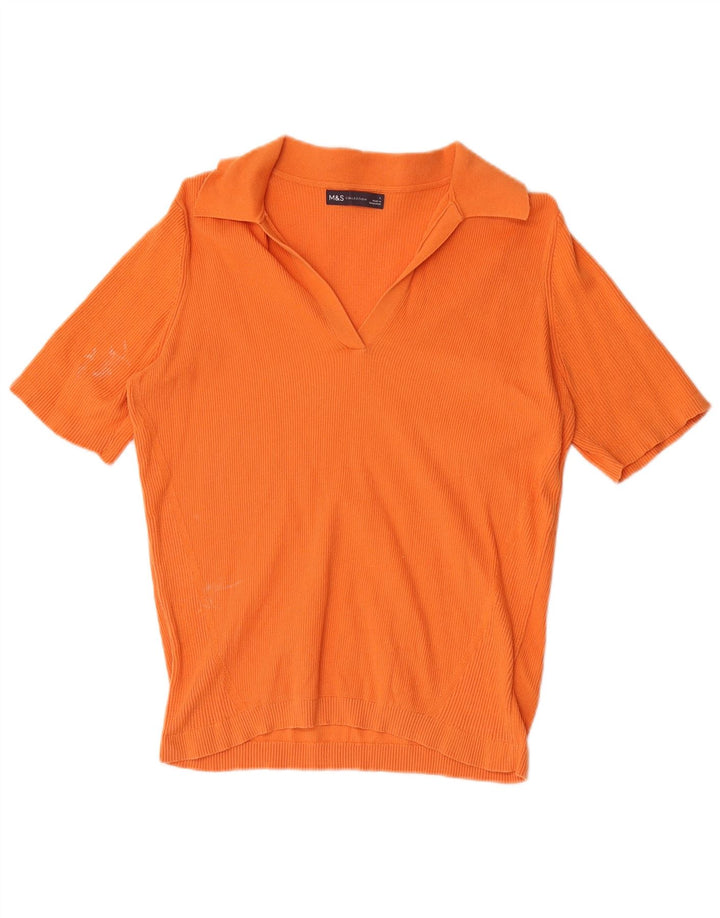 Marks & Spencer Dame Polo Shirt UK 16 Stor Orange Bomuld