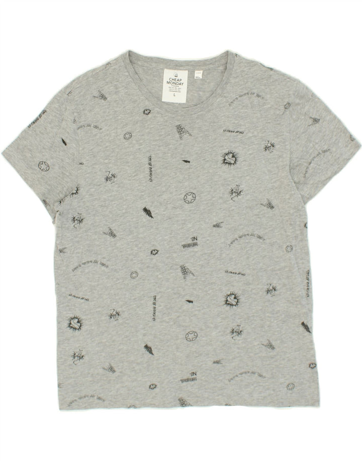 CHEAP MONDAY Mens Graphic T-Shirt Top Large Grey Spotted Cotton Vintage Cheap Monday and Second-Hand Cheap Monday from Messina Hembry 
