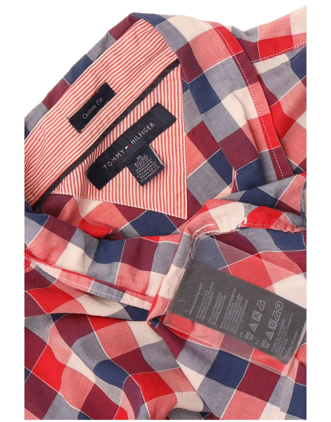 Tommy Hilfiger Herre Custom Fit skjorte XL Rød Gingham Bomuld
