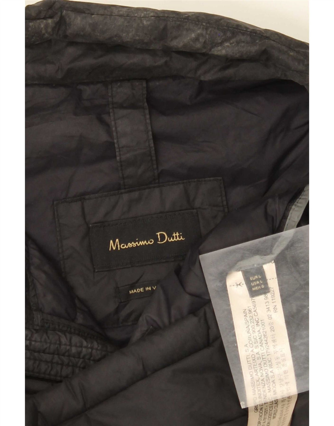Massimo Dutti Herre Polstret Jakke UK 40 Stor Sort Nylon