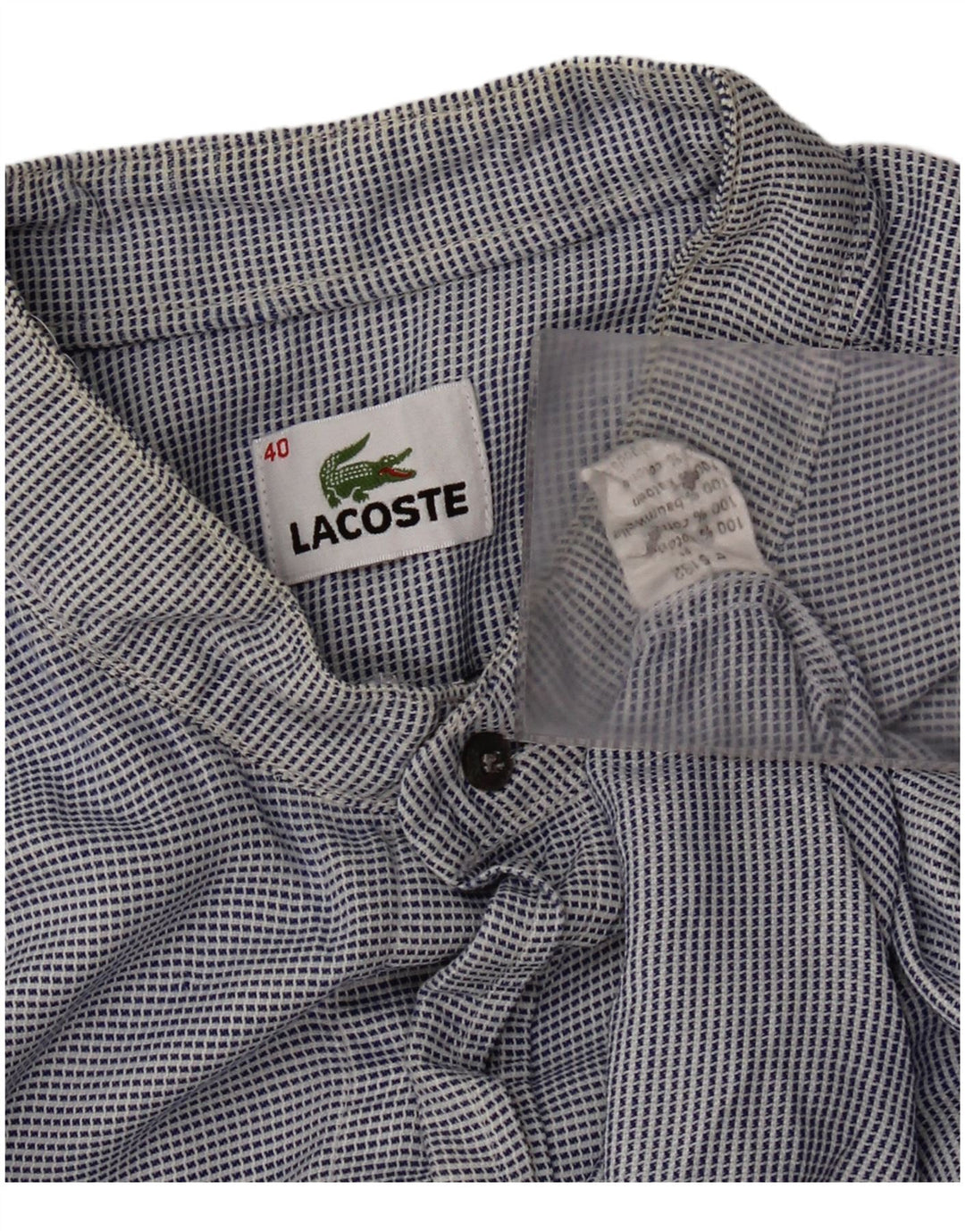 Lacoste Herre Ternet skjorte størrelse 40 Medium Blue Houndstooth Bomuld Classic