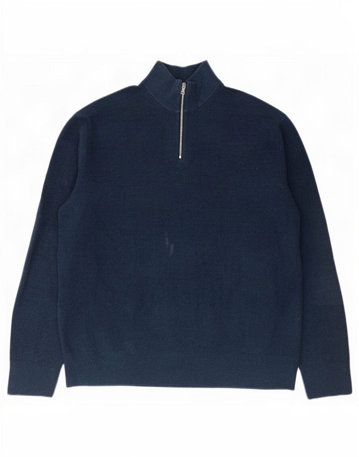 Marks & Spencer Herre Zip Neck Jumper Sweater 3XL Navy Blue Polyester