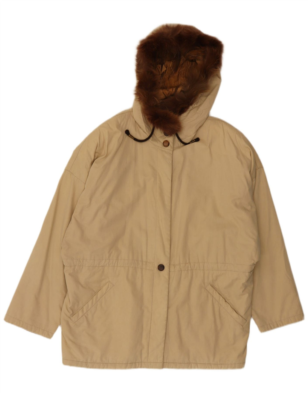 Vintage parkajakke med hætte til kvinder UK 20 2XL Beige