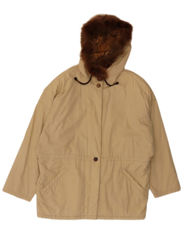 Vintage parkajakke med hætte til kvinder UK 20 2XL Beige