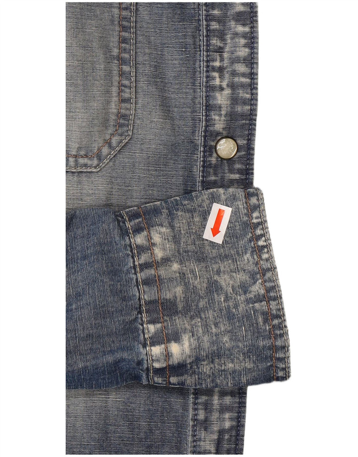 VINTAGE Mens Slim Denim Shirt Medium Blue Cotton