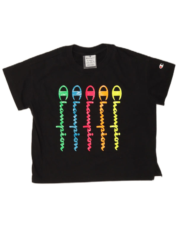 Champion Womens Crop Oversized grafisk T-shirt top UK 6 XS Sort