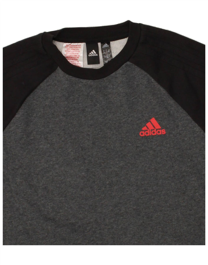 ADIDAS Boys Sweatshirt Jumper 11-12 Years Grey Colourblock Cotton Vintage Adidas and Second-Hand Adidas from Messina Hembry 