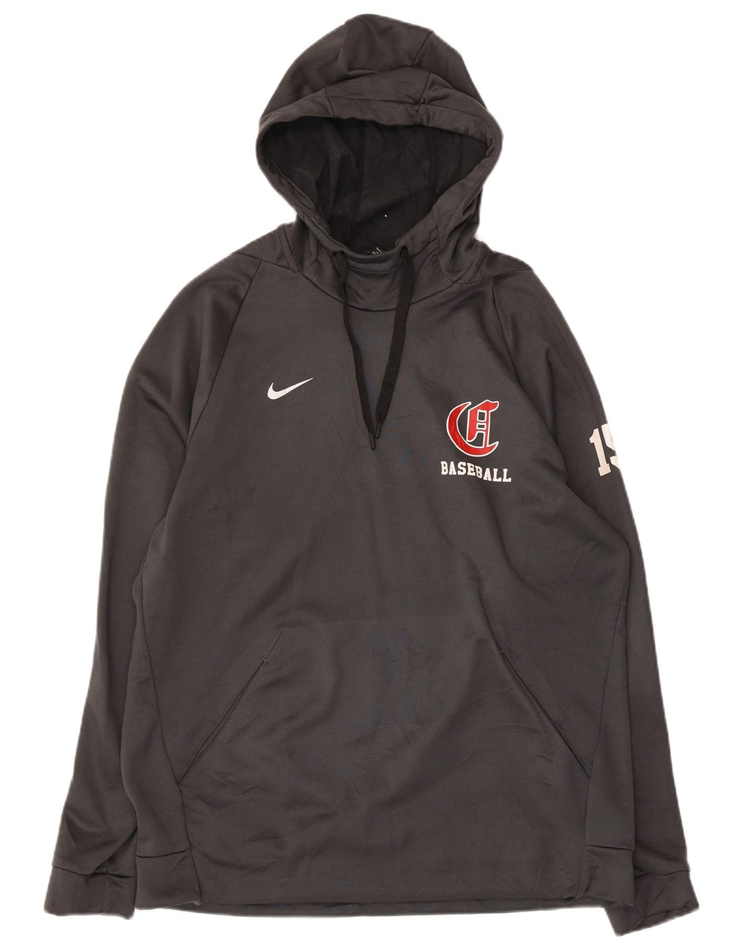 NIKE Herre Baseball Grafisk Hoodie Jumper Stor Grå Polyester