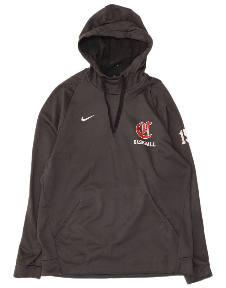 NIKE Herre Baseball Grafisk Hoodie Jumper Stor Grå Polyester