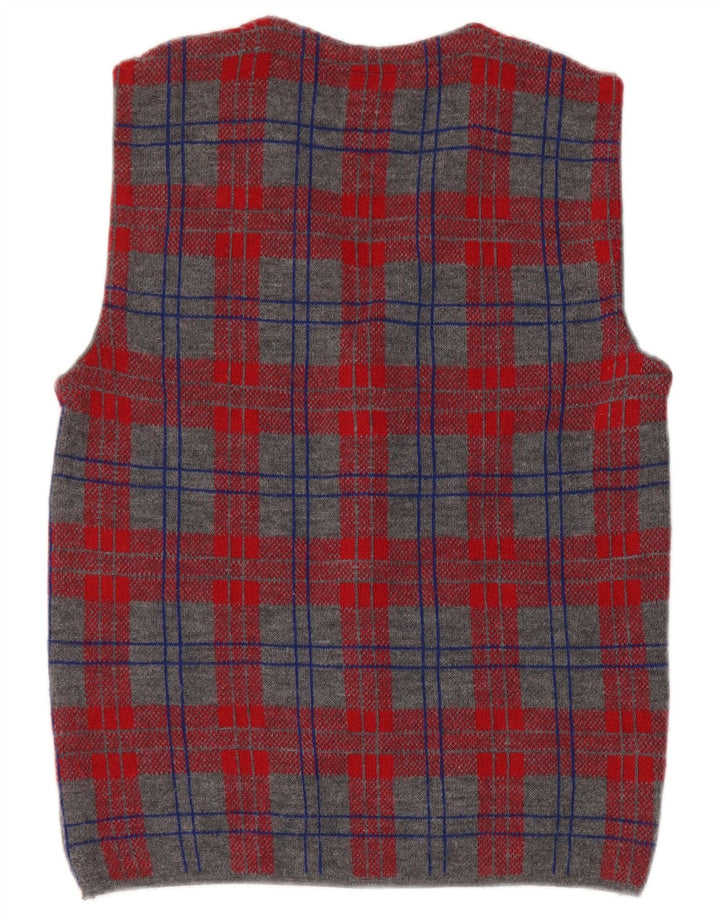Vintage herre ærmeløs cardigan sweater lille grå ternet uld