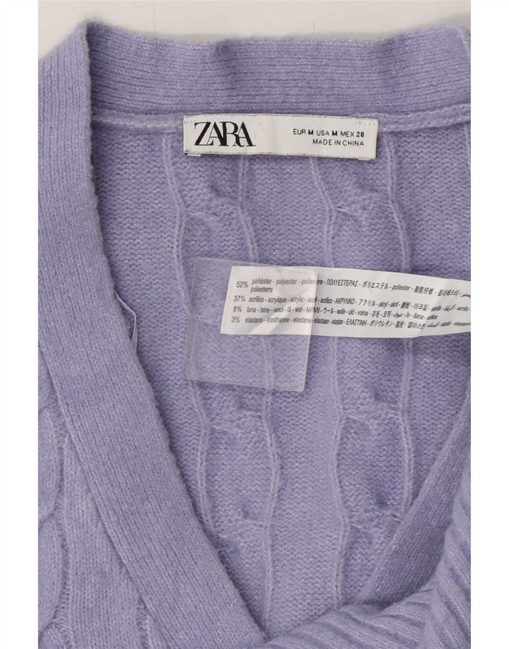 Zara Dame Cardigan Sweater UK 14 Medium Lilla Polyester