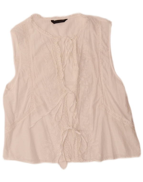 Zara ærmeløs skjortebluse til kvinder UK 18 XL Hvid blomstret bomuld