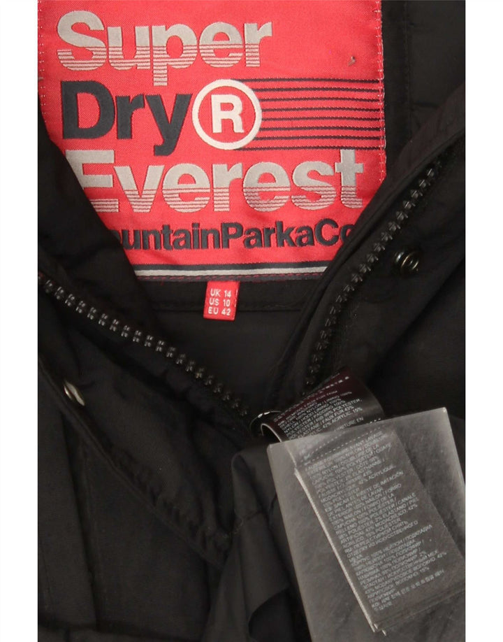 Superdry Parkajakke med hætte til kvinder UK 14 Stor sort nylon