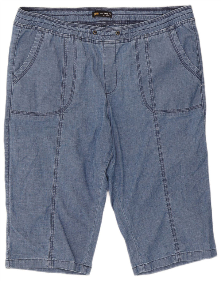 Lee kvinders afslappet pasform mellemhøje bermudashorts UK 16 2XL W38 blå bomuld
