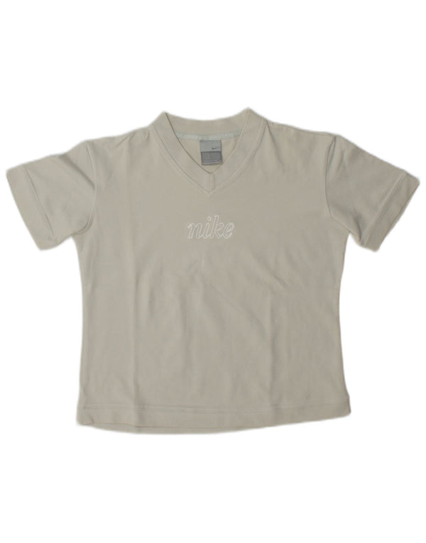 Nike Womens Crop Graphic T-Shirt Top UK 8/10 Small Grey Bomuld