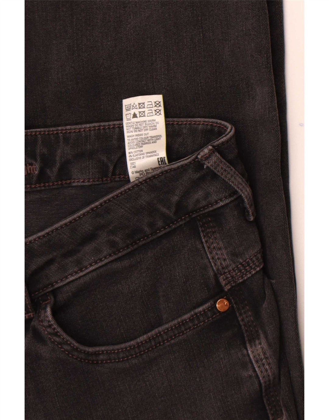 Marks & Spencer Dame Slim Jeans UK 12 Medium W30 L28 Sort Bomuld