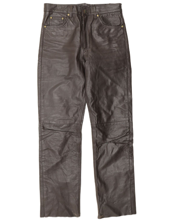 Vintage Womens Straight Leather Trousers W28 L29 Brown Leather