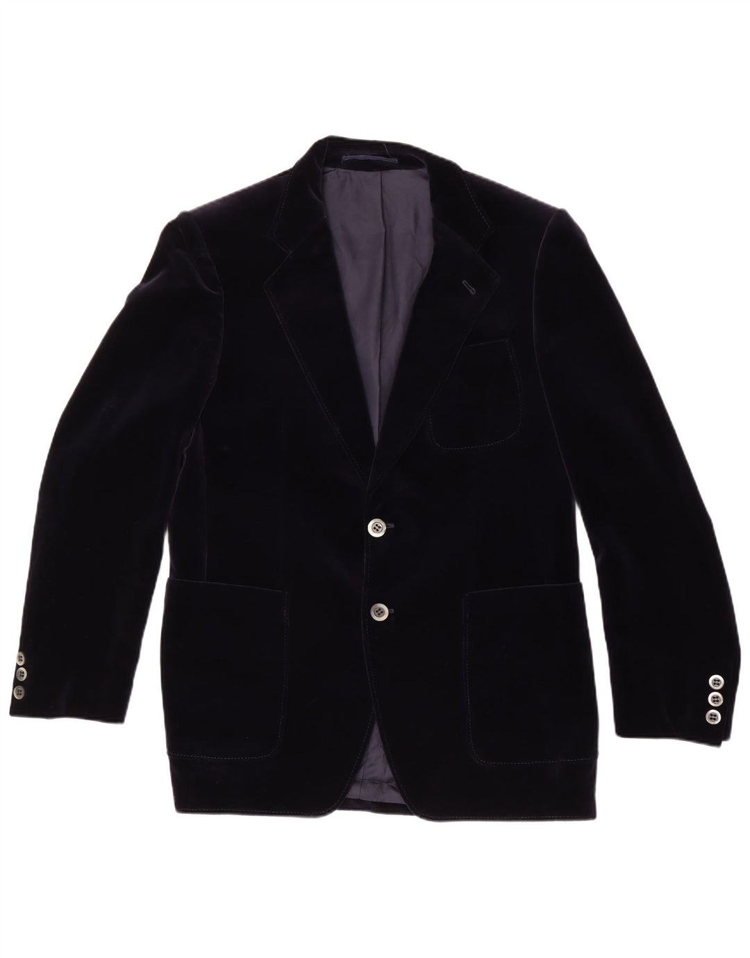 Vintage Herre 2-knaps Velvet Blazer Jacket UK 38 Medium Navy Blue Bomuld