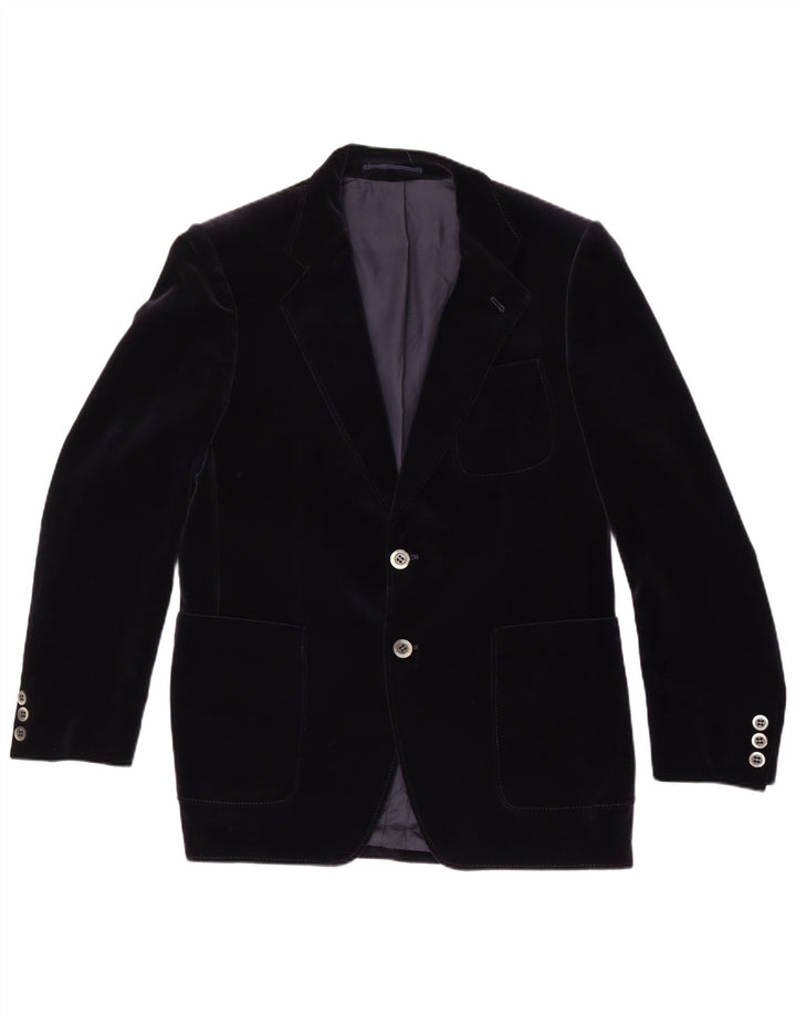 Vintage Herre 2-knaps Velvet Blazer Jacket UK 38 Medium Navy Blue Bomuld