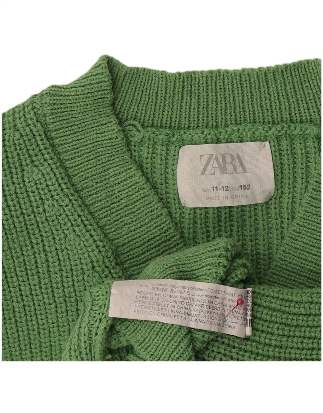 Zara Pige Cardigan Sweater 11-12 År Grøn Polyester