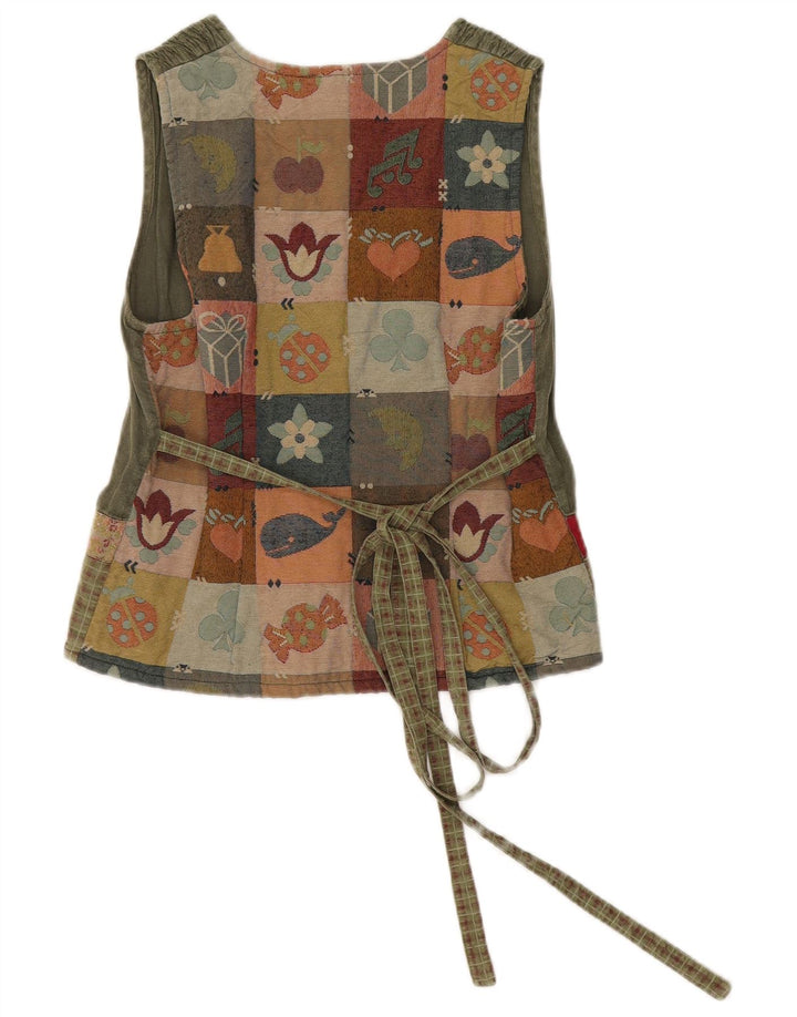 Vintage ærmeløs skjortebluse til kvinder IT 44 Medium Khaki Patchwork