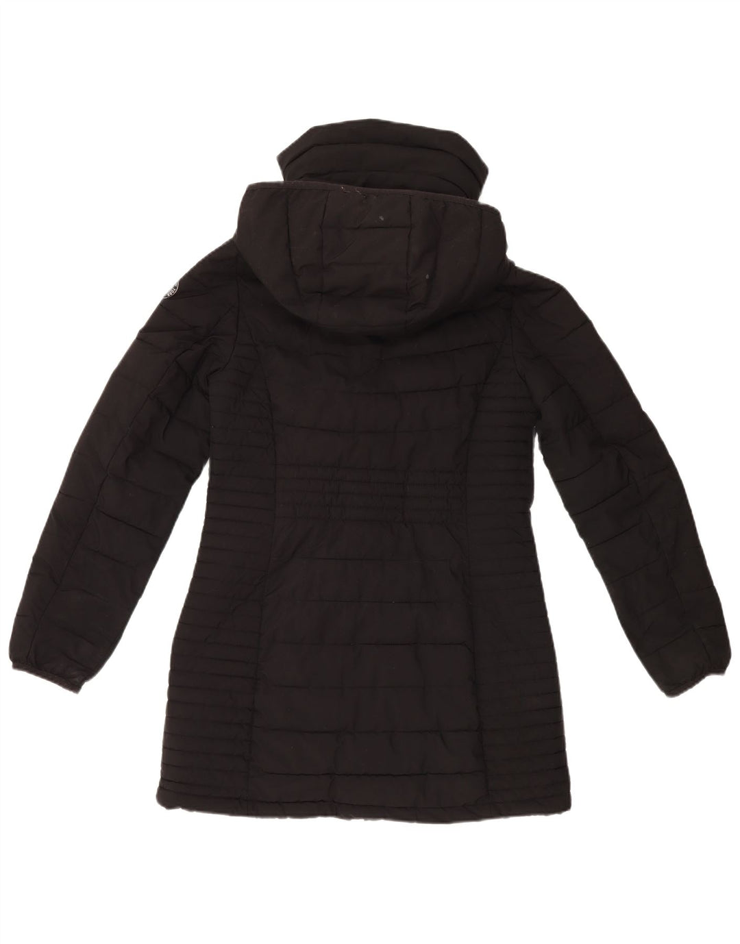 Dkny Dame Hætte Polstret Frakke UK 10 Lille Sort Polyester