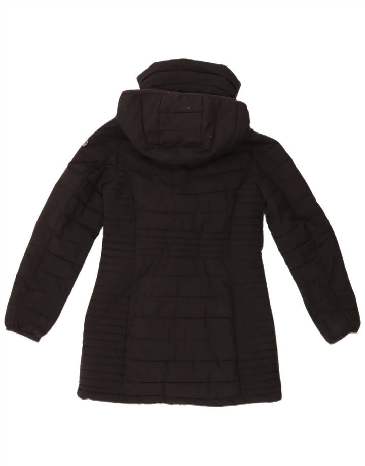 Dkny Dame Hætte Polstret Frakke UK 10 Lille Sort Polyester