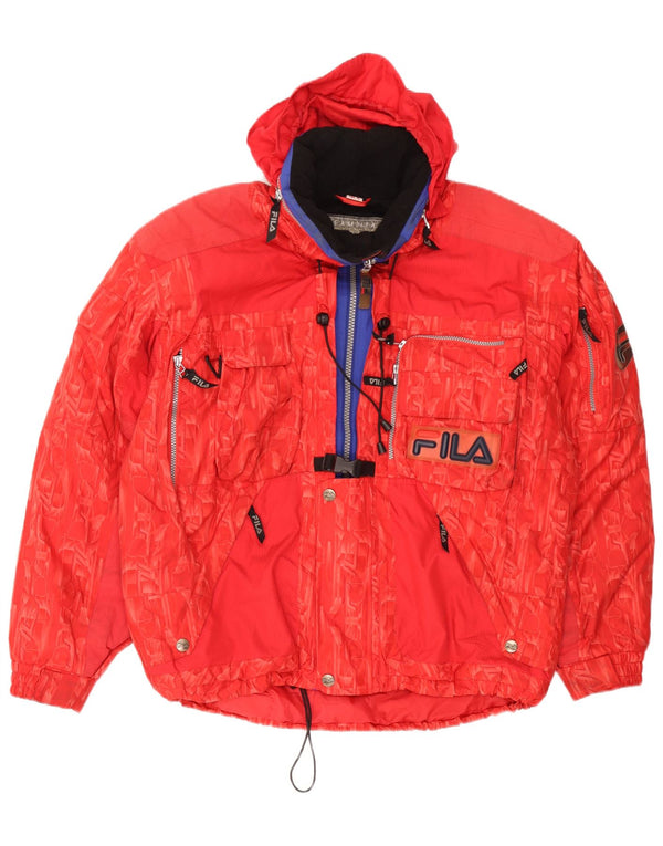 Fila Herre Grafisk Hætte Skijakke IT 48 XL Rød Geometrisk Polyester